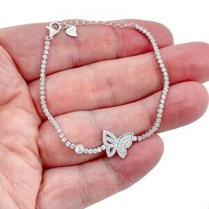 Vintage Sterling Silver 925 Cubic Zirconia Butterfly Bracelet 6"-7.25"